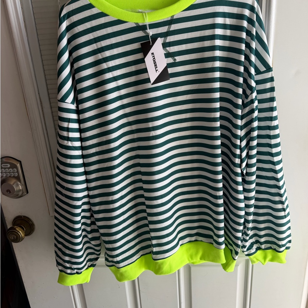 Revo Green and White Striped Sweatshirt